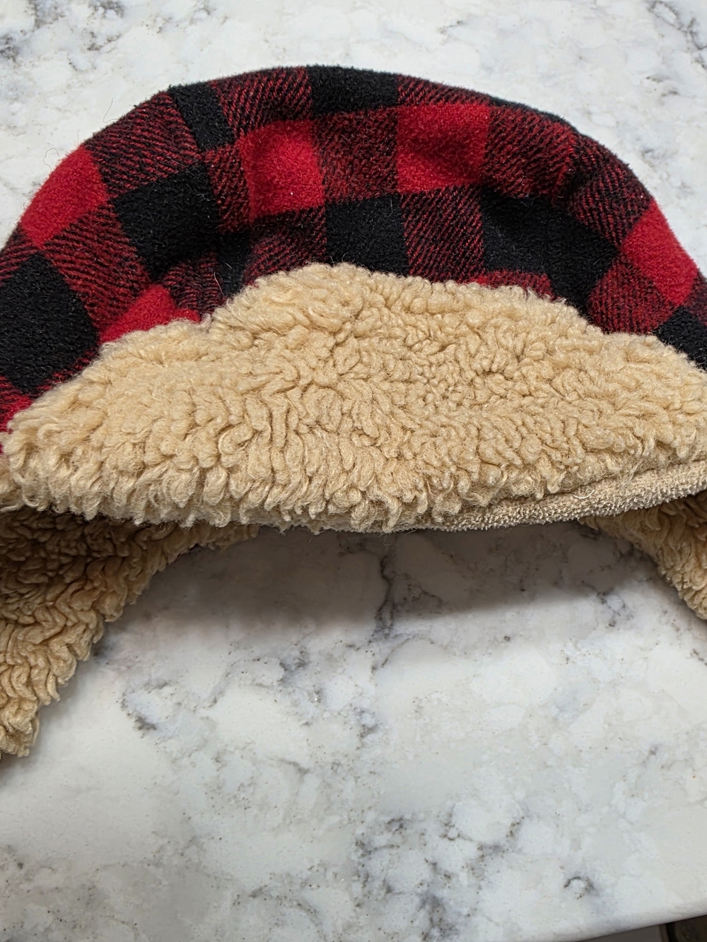 Cat & Jack Red and Black Buffalo Plaid Sherpa-Lined Kids Hat